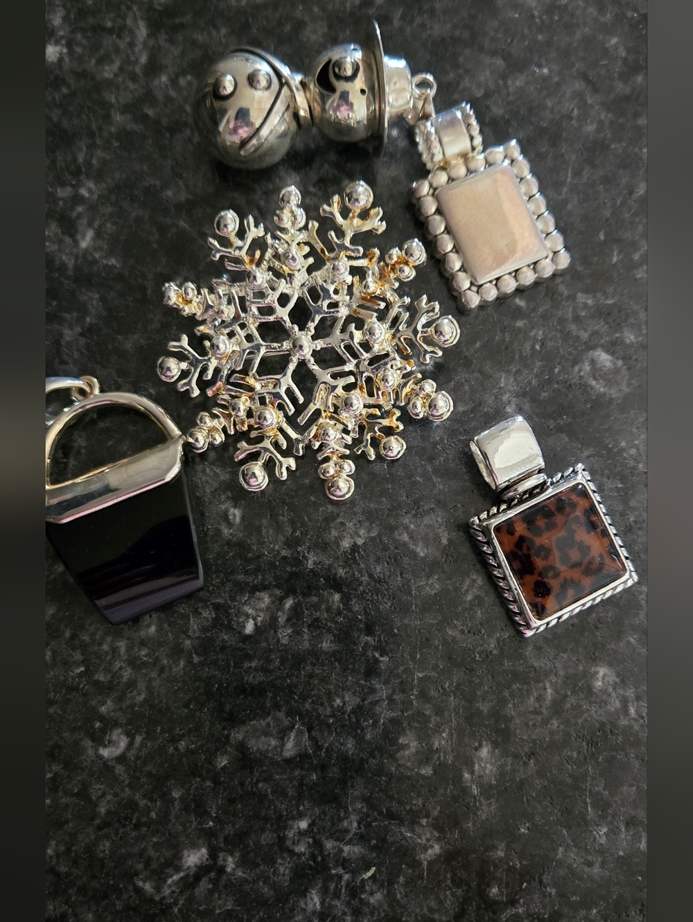 Silver Snowflake & Mixed Pendant Set - Silver, Black, Brown Necklace Charms.